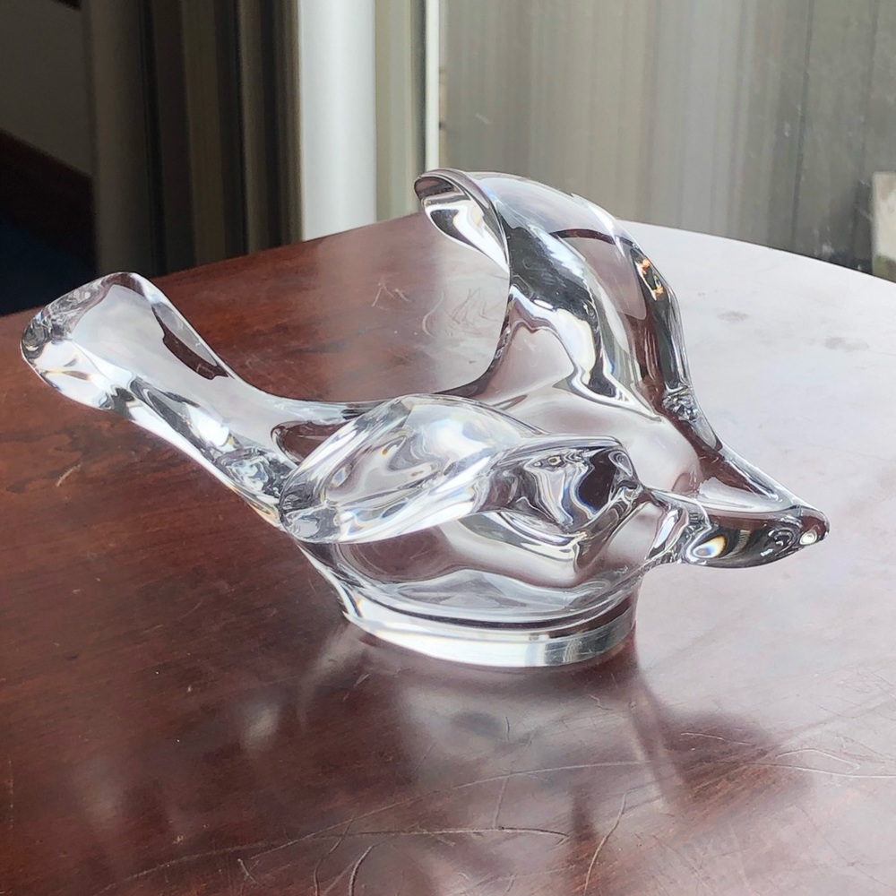 Vintage 80s Princess House Bird in Flight Art Glass Crystal Figurine Dish